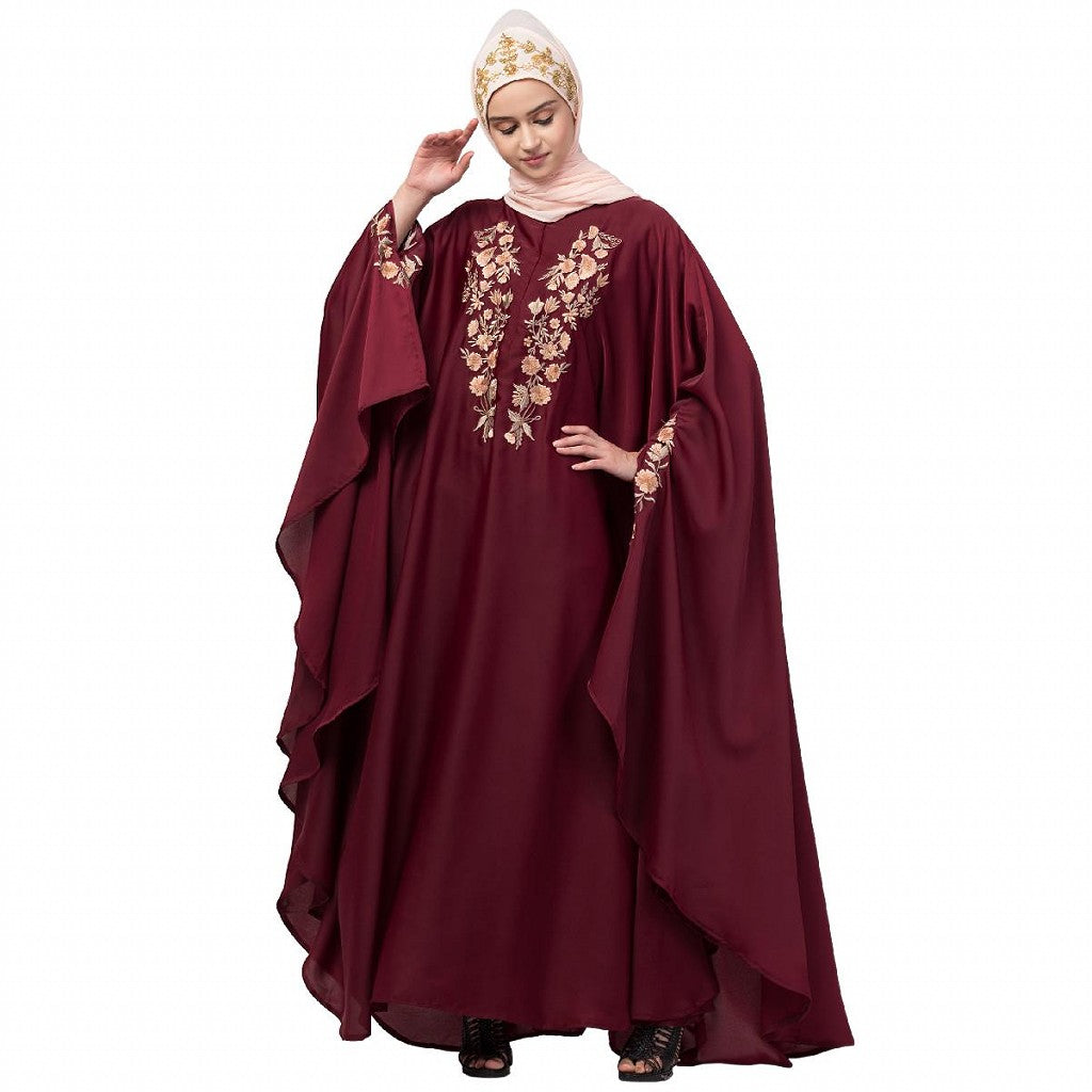 Designer Irani Kaftan with embroidery work- Maroon