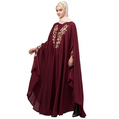 Designer Irani Kaftan with embroidery work- Maroon