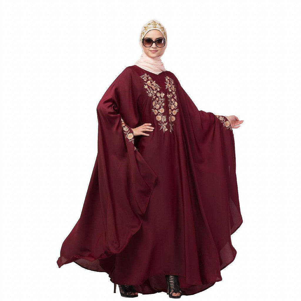 Designer Irani Kaftan with embroidery work- Maroon