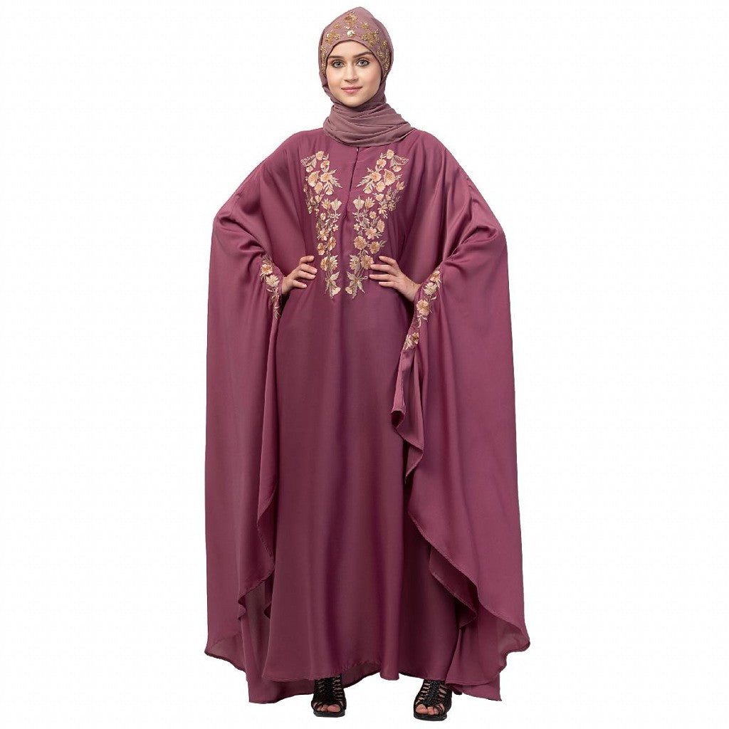 Designer Irani Kaftan with embroidery work- Mauve Pink