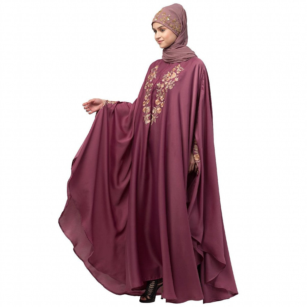Designer Irani Kaftan with embroidery work- Mauve Pink