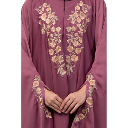 Designer Irani Kaftan with embroidery work- Mauve Pink