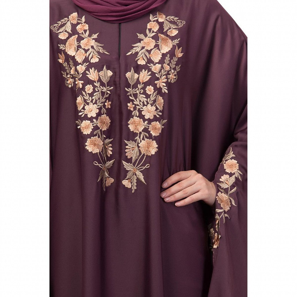 Designer Irani Kaftan with embroidery work- Wine