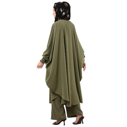 Modest Co-Ord set- Jade green color Loose fit front open matching set