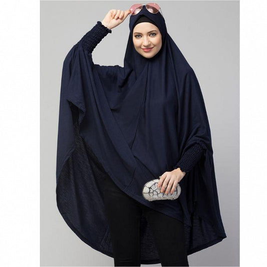 Stretchable Jersey prayer hijab smoking at sleeves - Navy