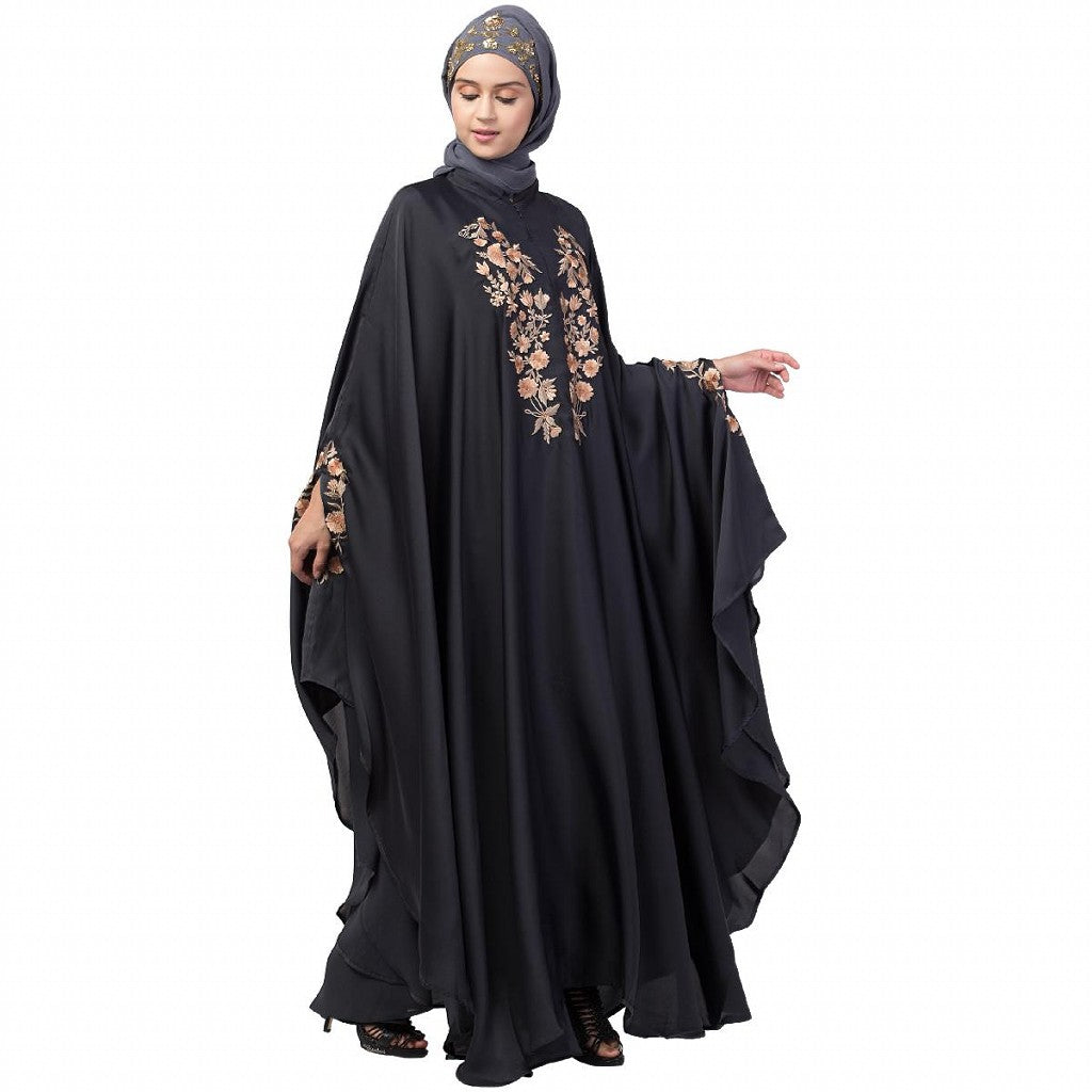 Designer Irani Kaftan with embroidery work- Dark Grey