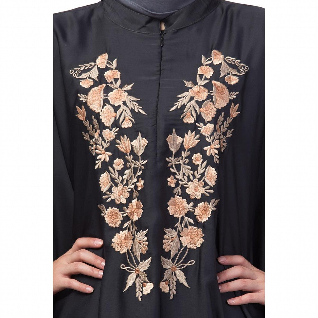 Designer Irani Kaftan with embroidery work- Dark Grey