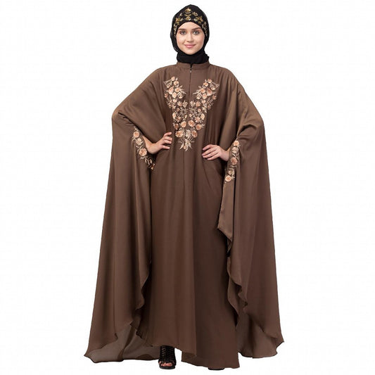 Designer Irani Kaftan with embroidery work- Light Brown