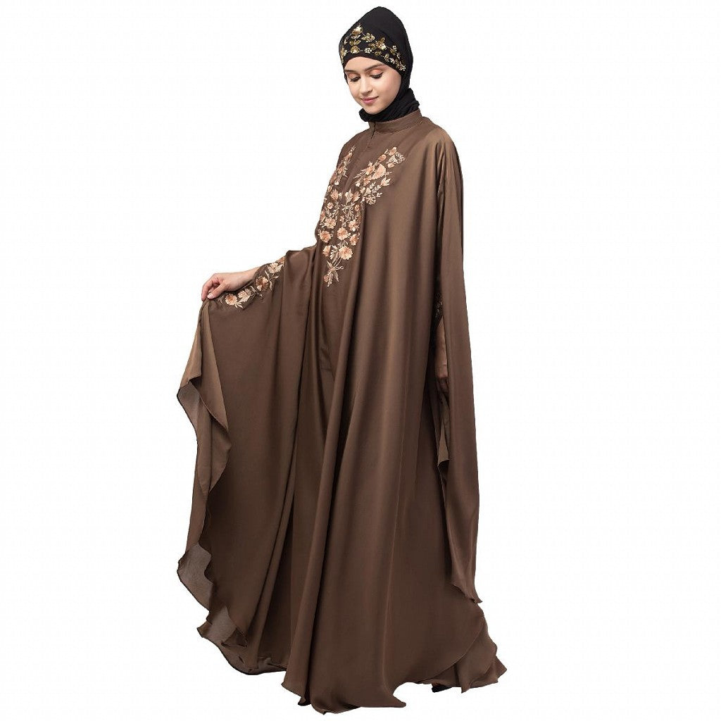 Designer Irani Kaftan with embroidery work- Light Brown
