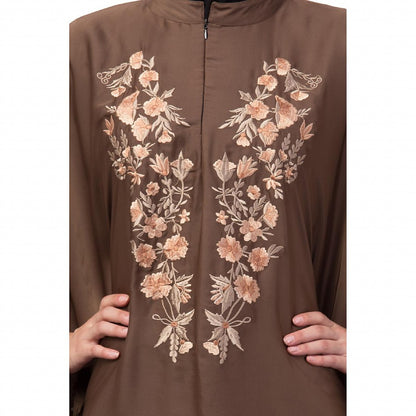 Designer Irani Kaftan with embroidery work- Light Brown