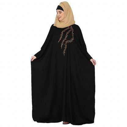 Embroidery Kaftan with pleated sleeves- Black