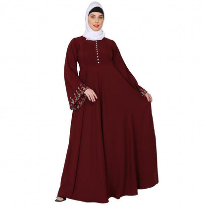 Fashionable Umbrella abaya with embroidery work -Maroon