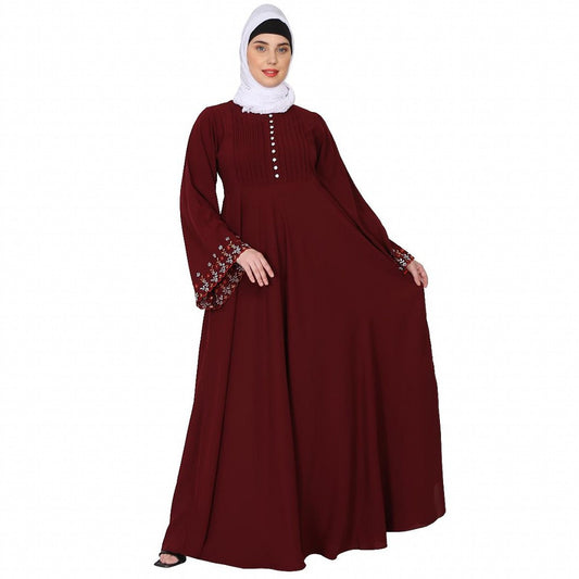 Fashionable Umbrella abaya with embroidery work -Maroon