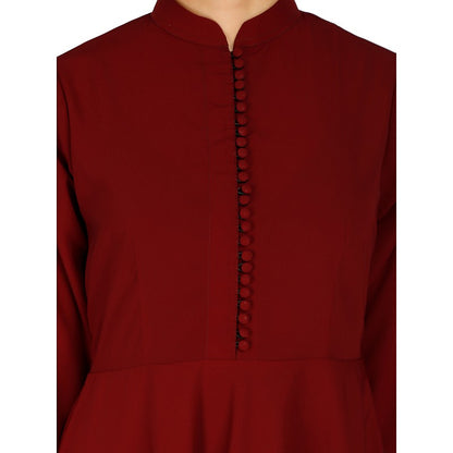 Modest Kurti with potli buttons neck design- Maroon