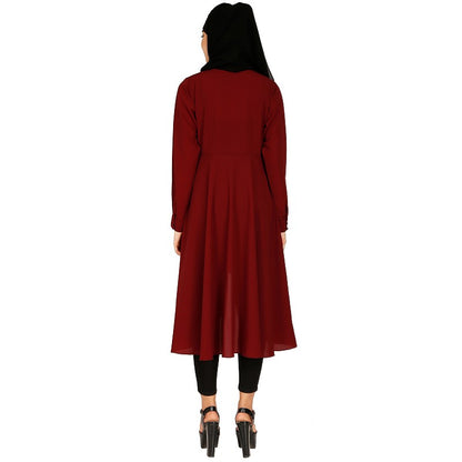 Modest Kurti with potli buttons neck design- Maroon