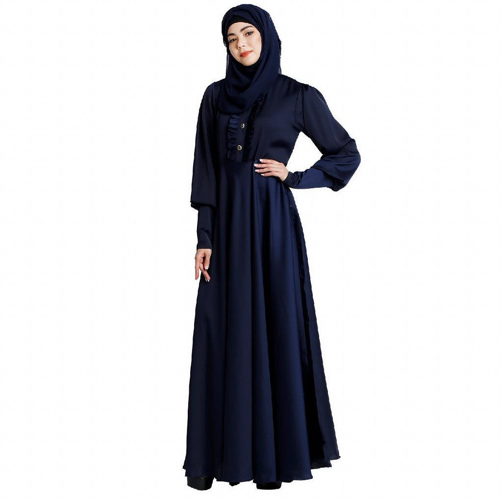 Umbrella abaya in shiny nida fabric- Navy Blue