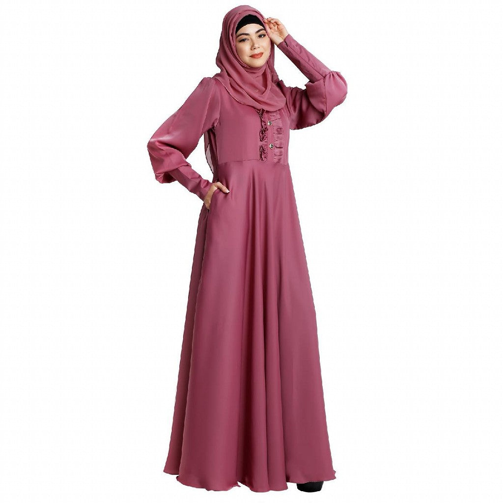 Umbrella abaya in shiny nida fabric- Puce Pink