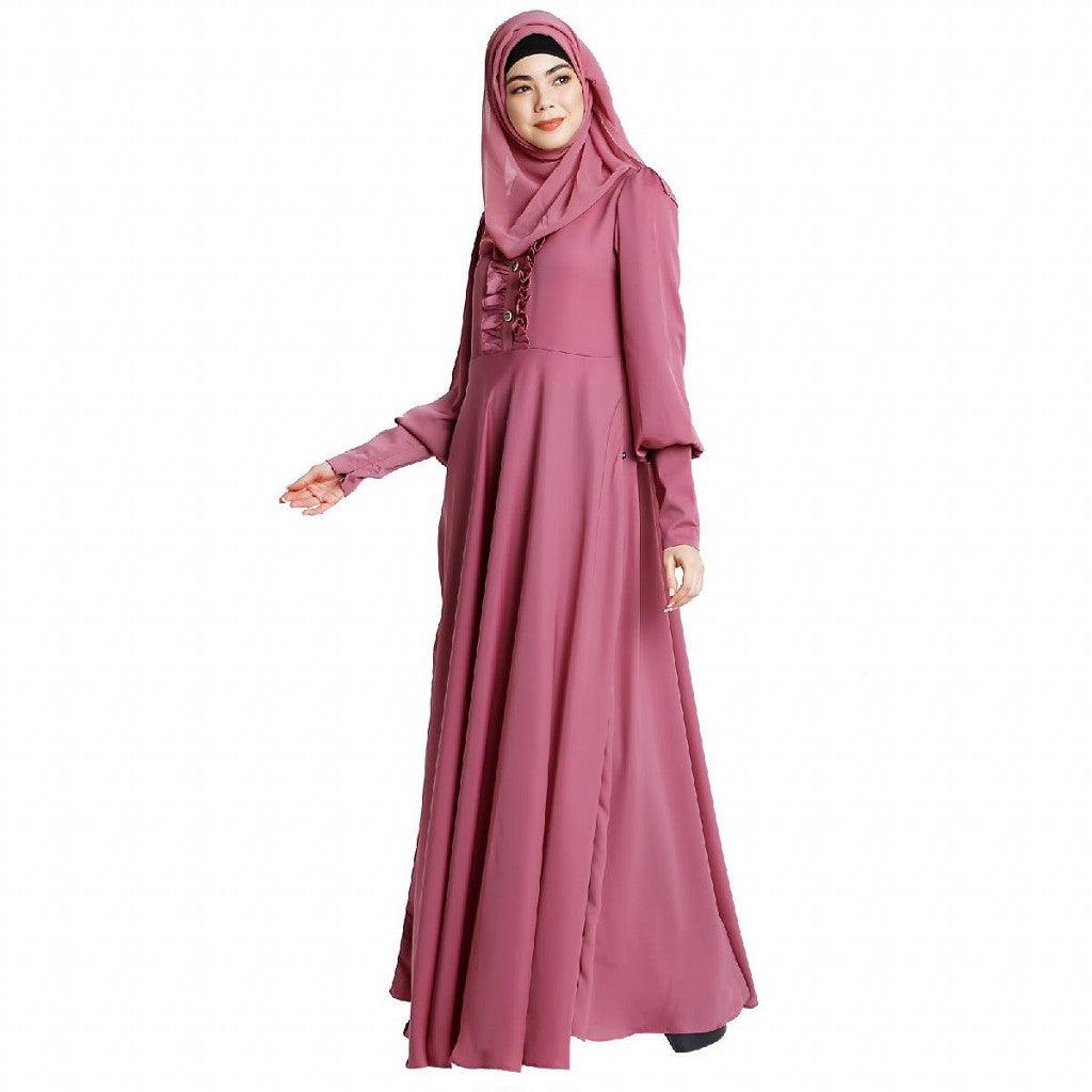 Umbrella abaya in shiny nida fabric- Puce Pink