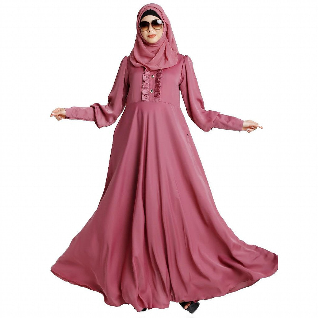 Umbrella abaya in shiny nida fabric- Puce Pink