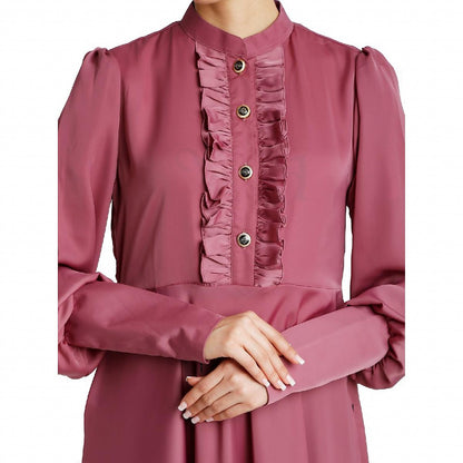 Umbrella abaya in shiny nida fabric- Puce Pink