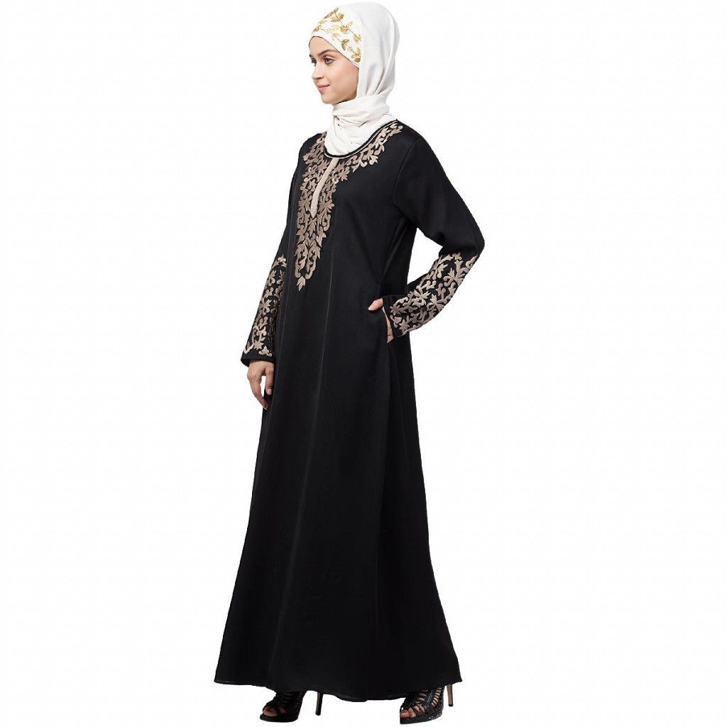 A-line abaya with Resham embroidery work- Black