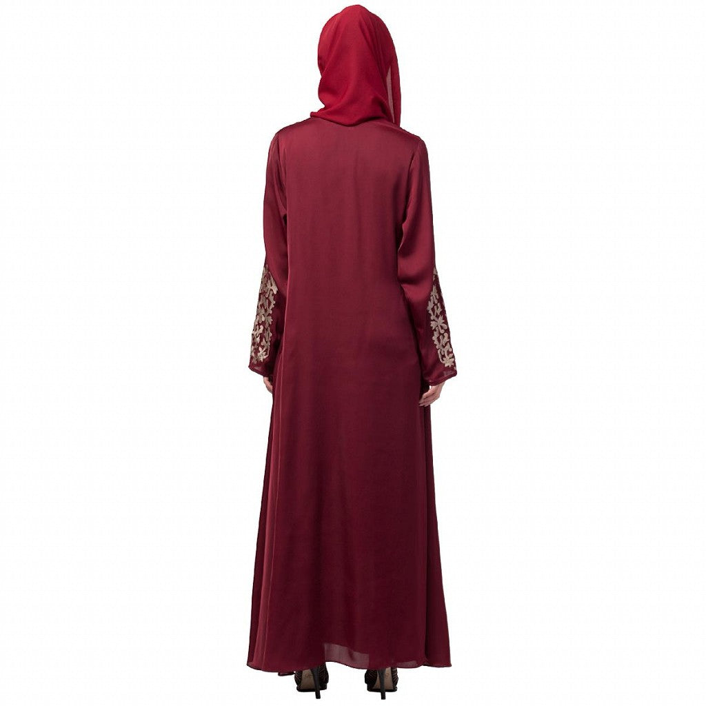 A-line abaya with Resham embroidery work- Maroon
