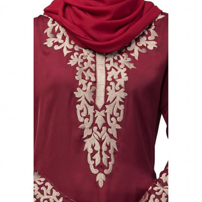 A-line abaya with Resham embroidery work- Maroon