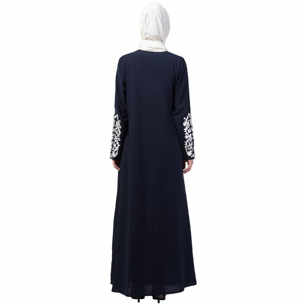 A-line abaya with Resham embroidery work- Navy Blue