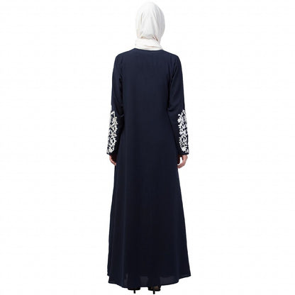 A-line abaya with Resham embroidery work- Navy Blue