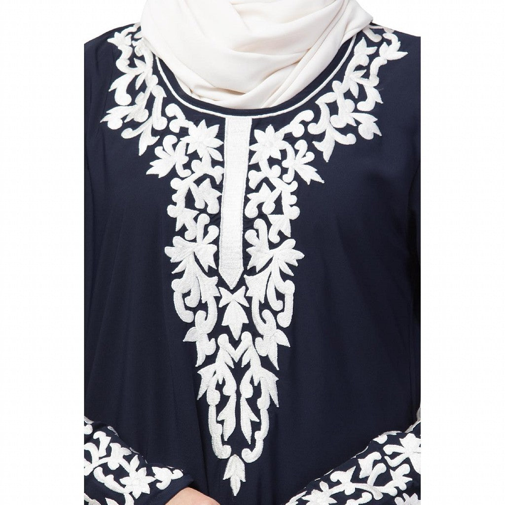 A-line abaya with Resham embroidery work- Navy Blue