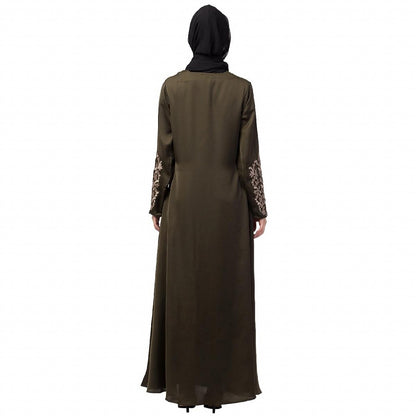 A-line abaya with Resham embroidery work- Olive Green