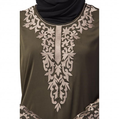 A-line abaya with Resham embroidery work- Olive Green