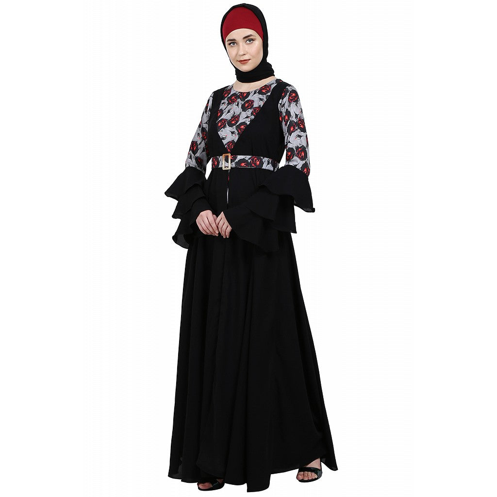 Umbrella Abaya with Digital Rose print