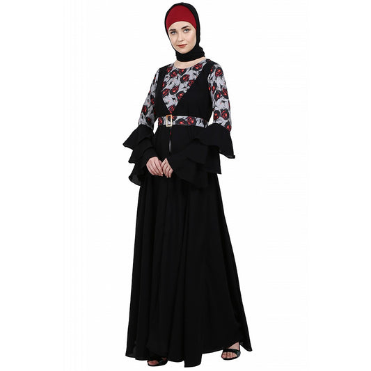 Umbrella Abaya with Digital Rose print