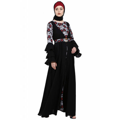 Umbrella Abaya with Digital Rose print