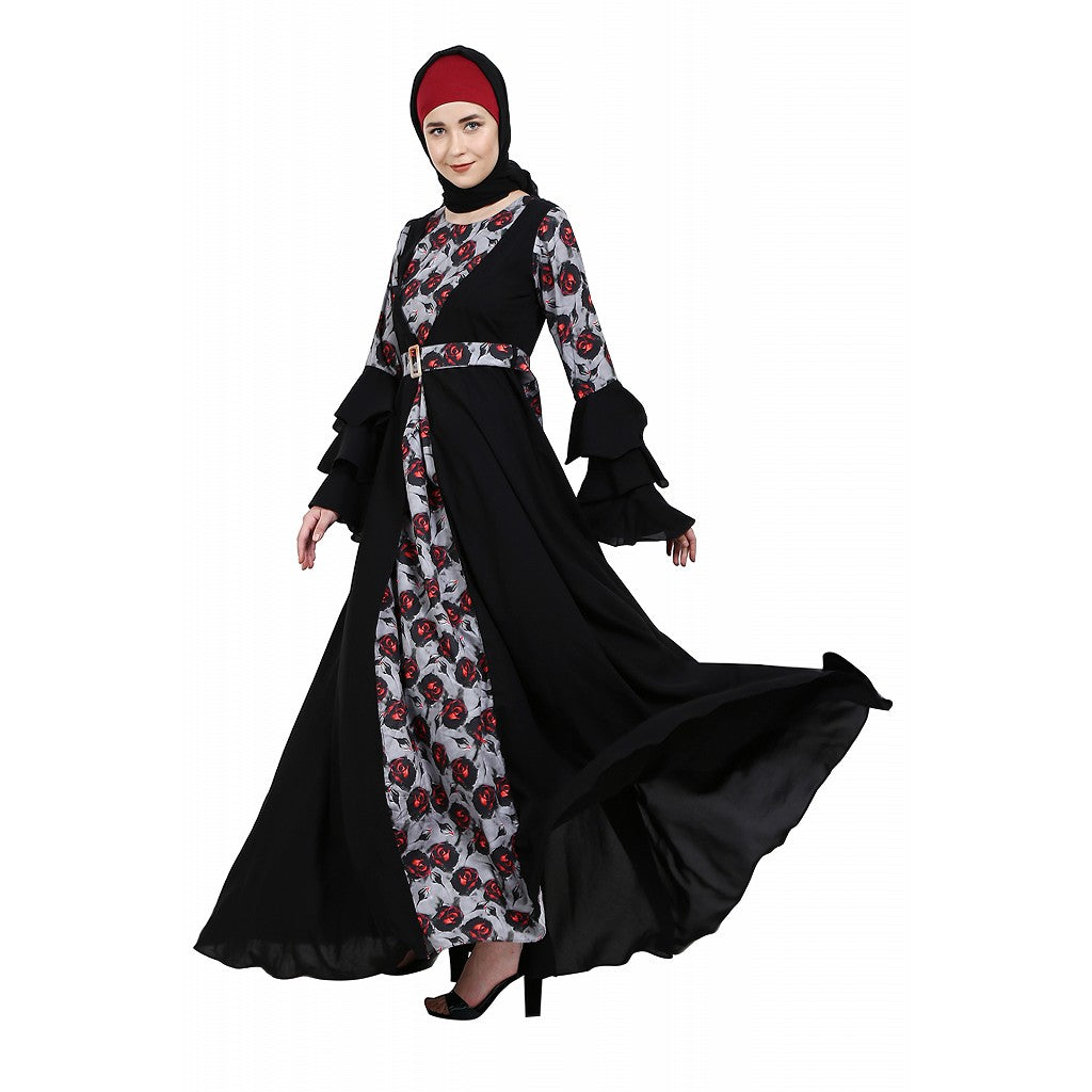 Umbrella Abaya with Digital Rose print