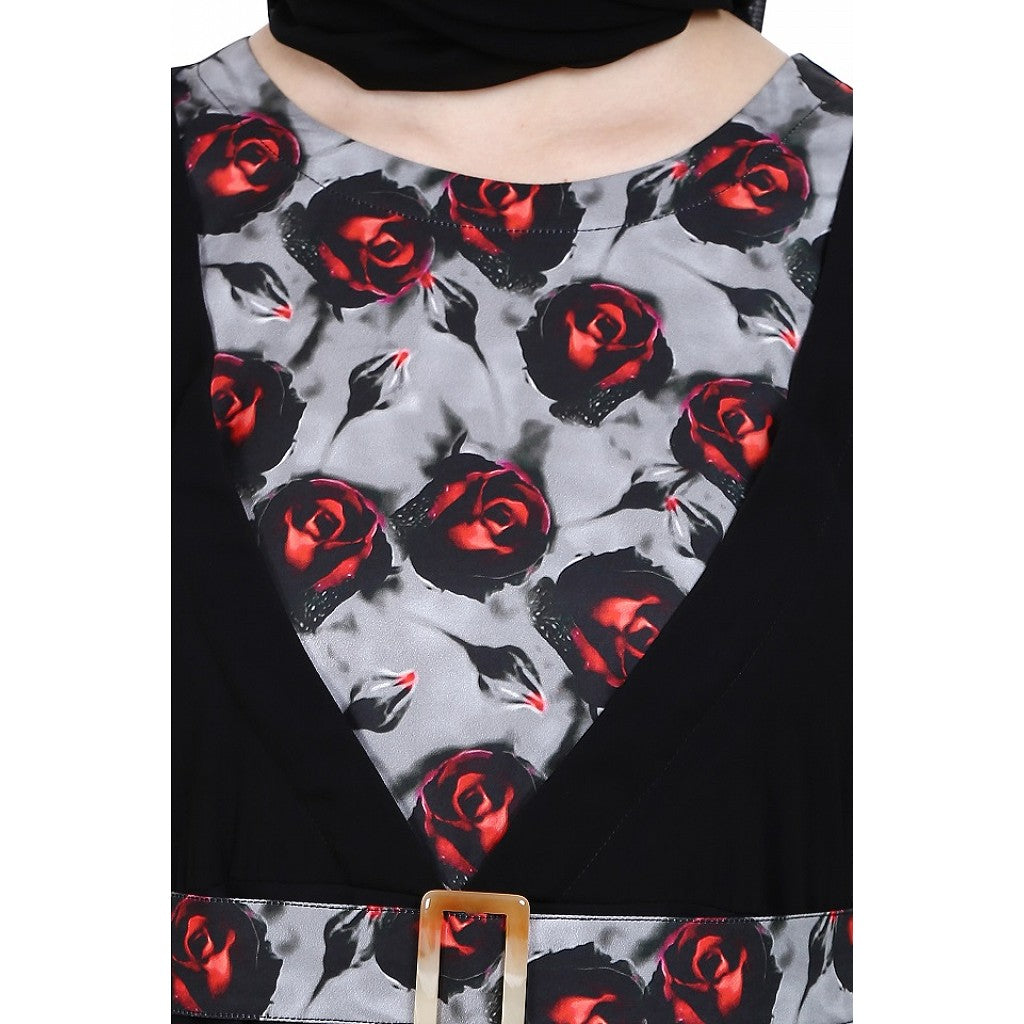 Umbrella Abaya with Digital Rose print