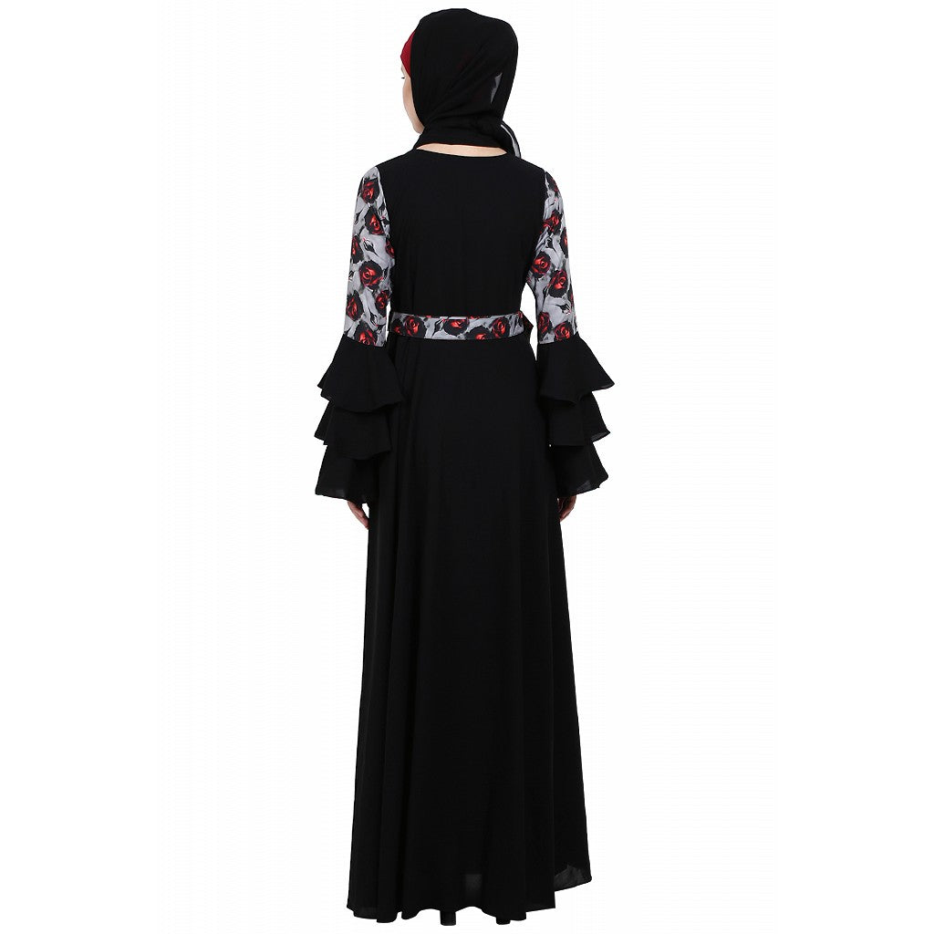 Umbrella Abaya with Digital Rose print