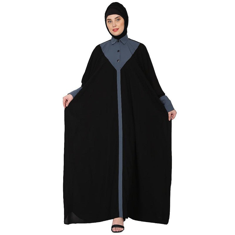Shirt collar Dual color Kaftan -Black-Grey