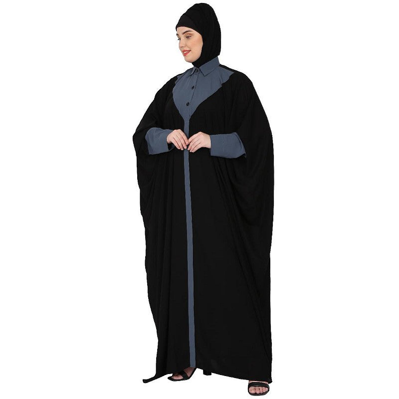 Shirt collar Dual color Kaftan -Black-Grey