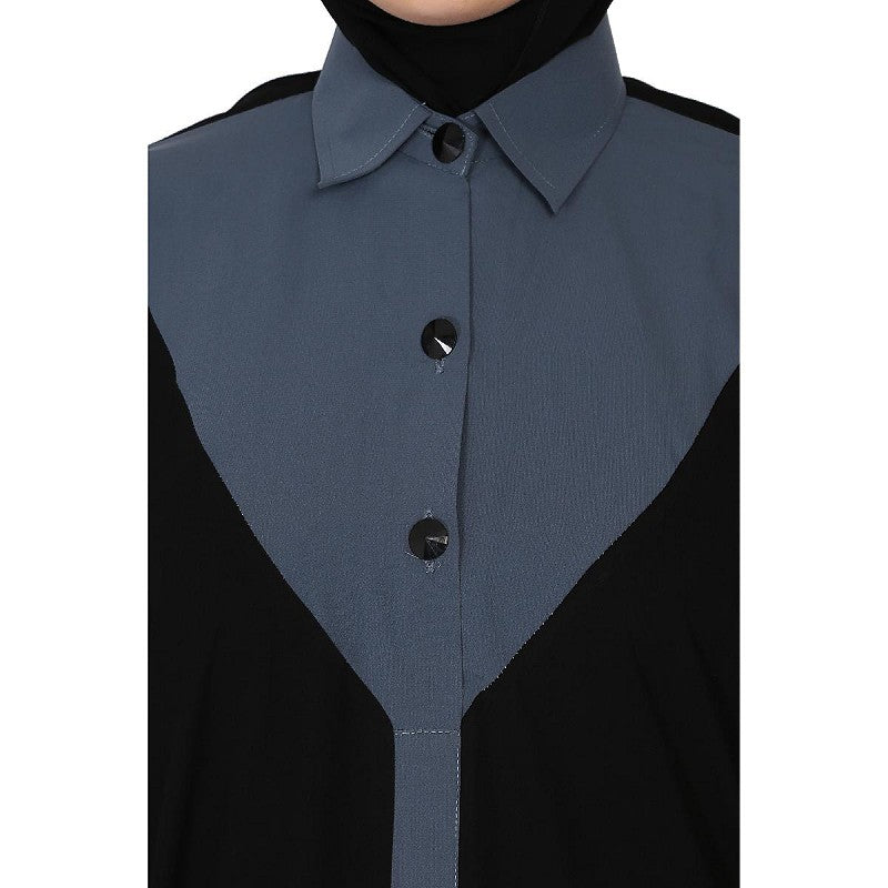Shirt collar Dual color Kaftan -Black-Grey