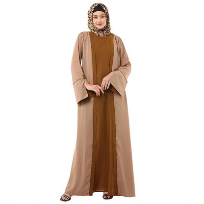 Dual colored layered abaya- Skin-Mustard