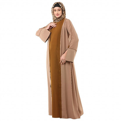 Dual colored layered abaya- Skin-Mustard