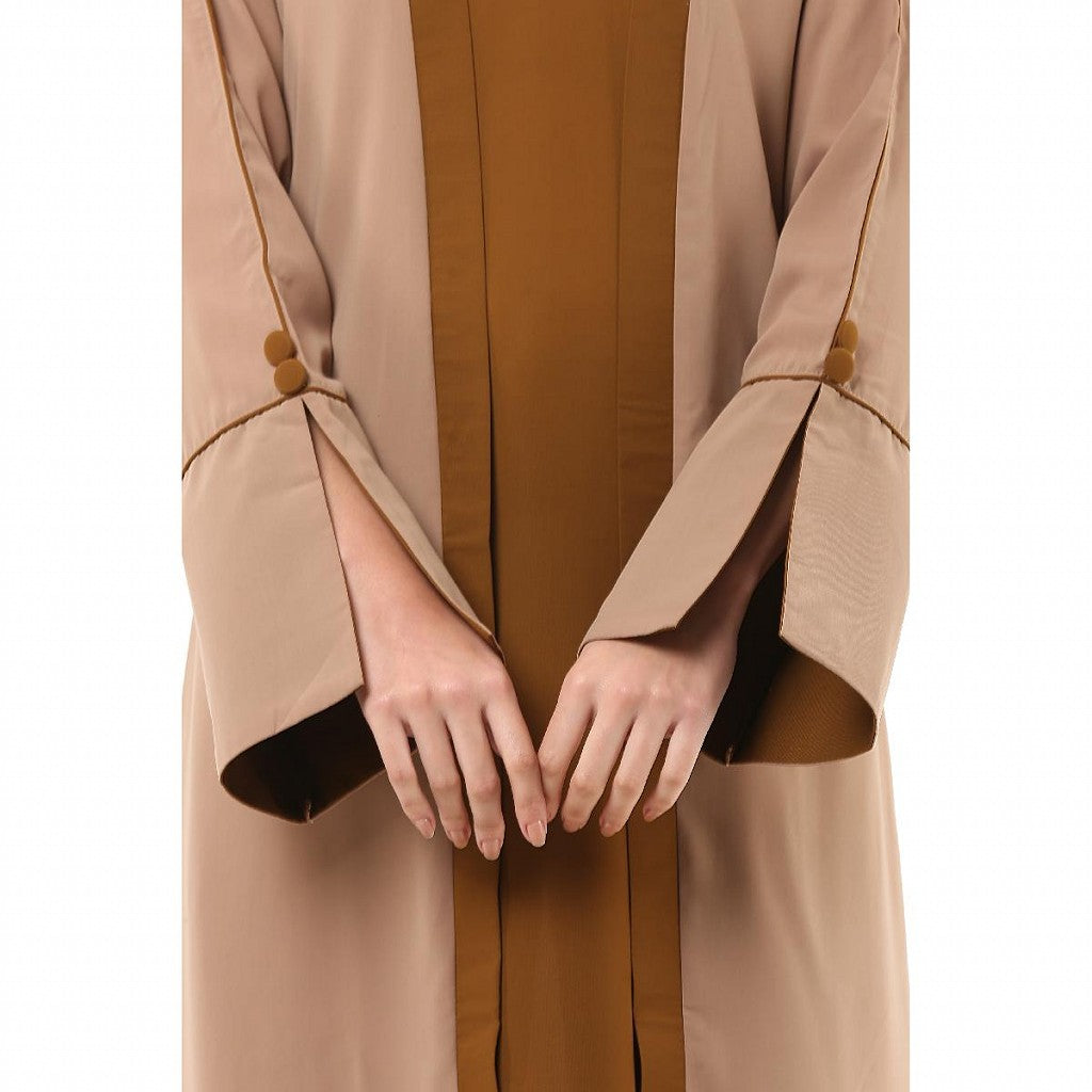 Dual colored layered abaya- Skin-Mustard