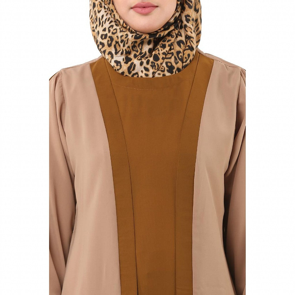 Dual colored layered abaya- Skin-Mustard