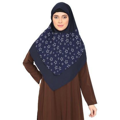 Instant Ready-to-wear Star Printed Hijab - Navy Blue