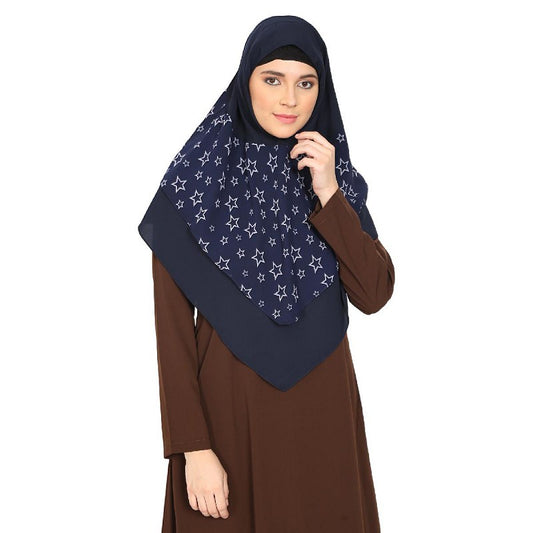 Instant Ready-to-wear Star Printed Hijab - Navy Blue