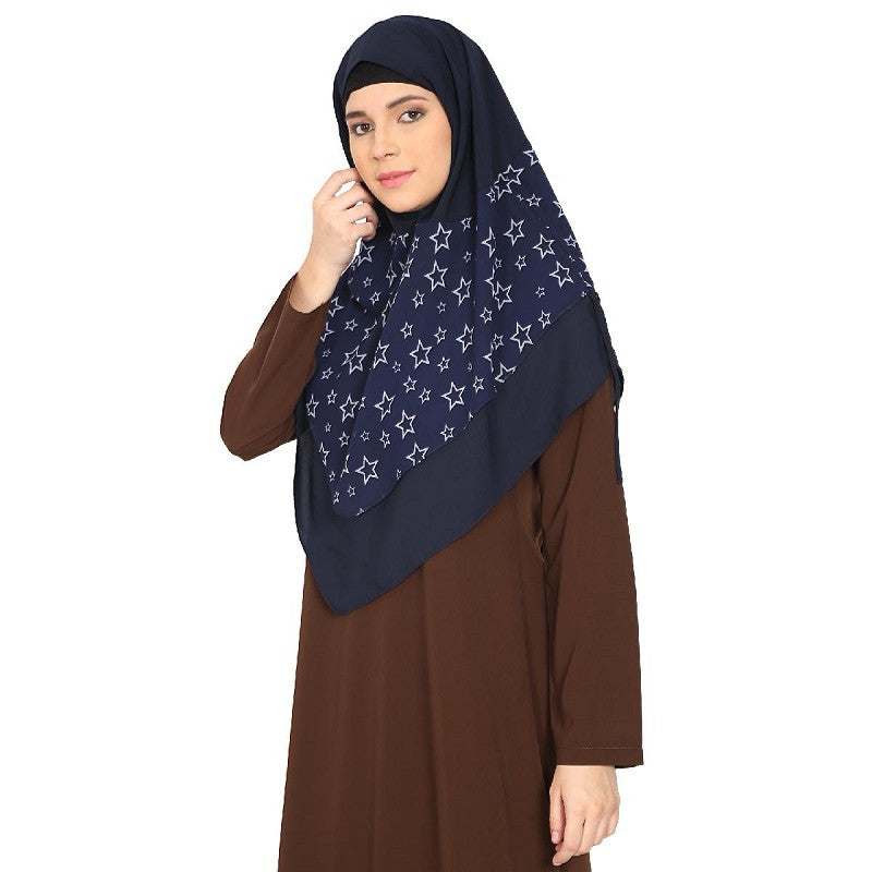 Instant Ready-to-wear Star Printed Hijab - Navy Blue