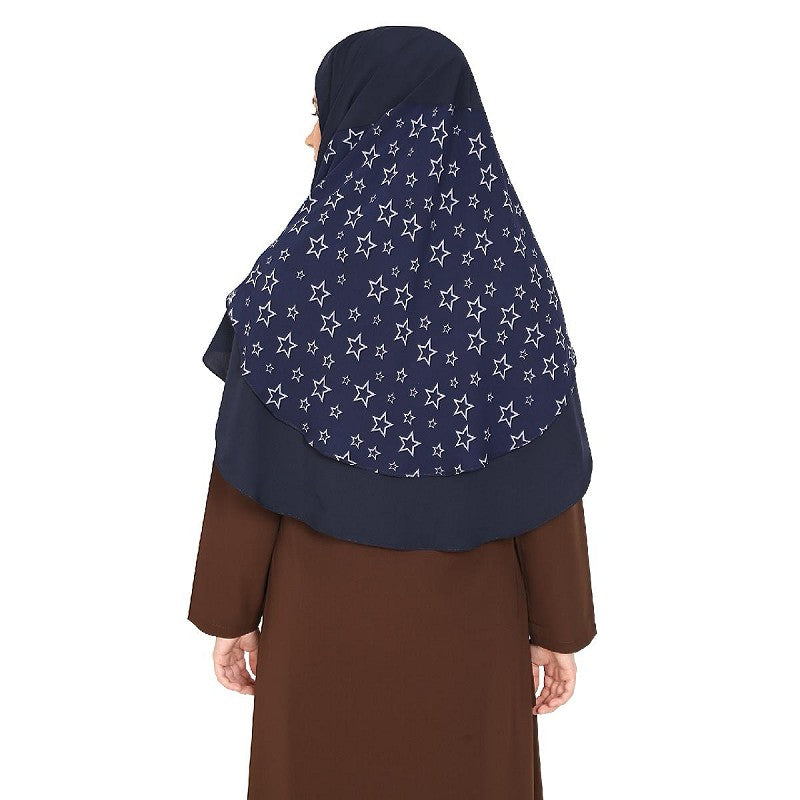 Instant Ready-to-wear Star Printed Hijab - Navy Blue