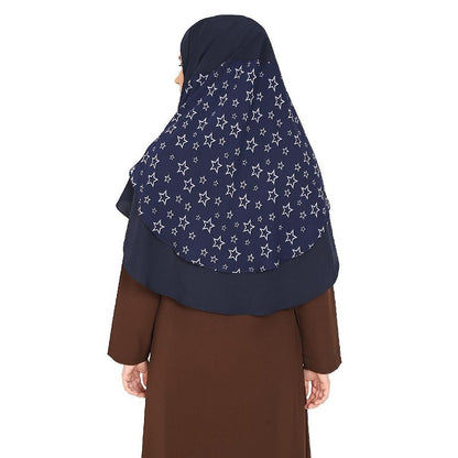 Instant Ready-to-wear Star Printed Hijab - Navy Blue